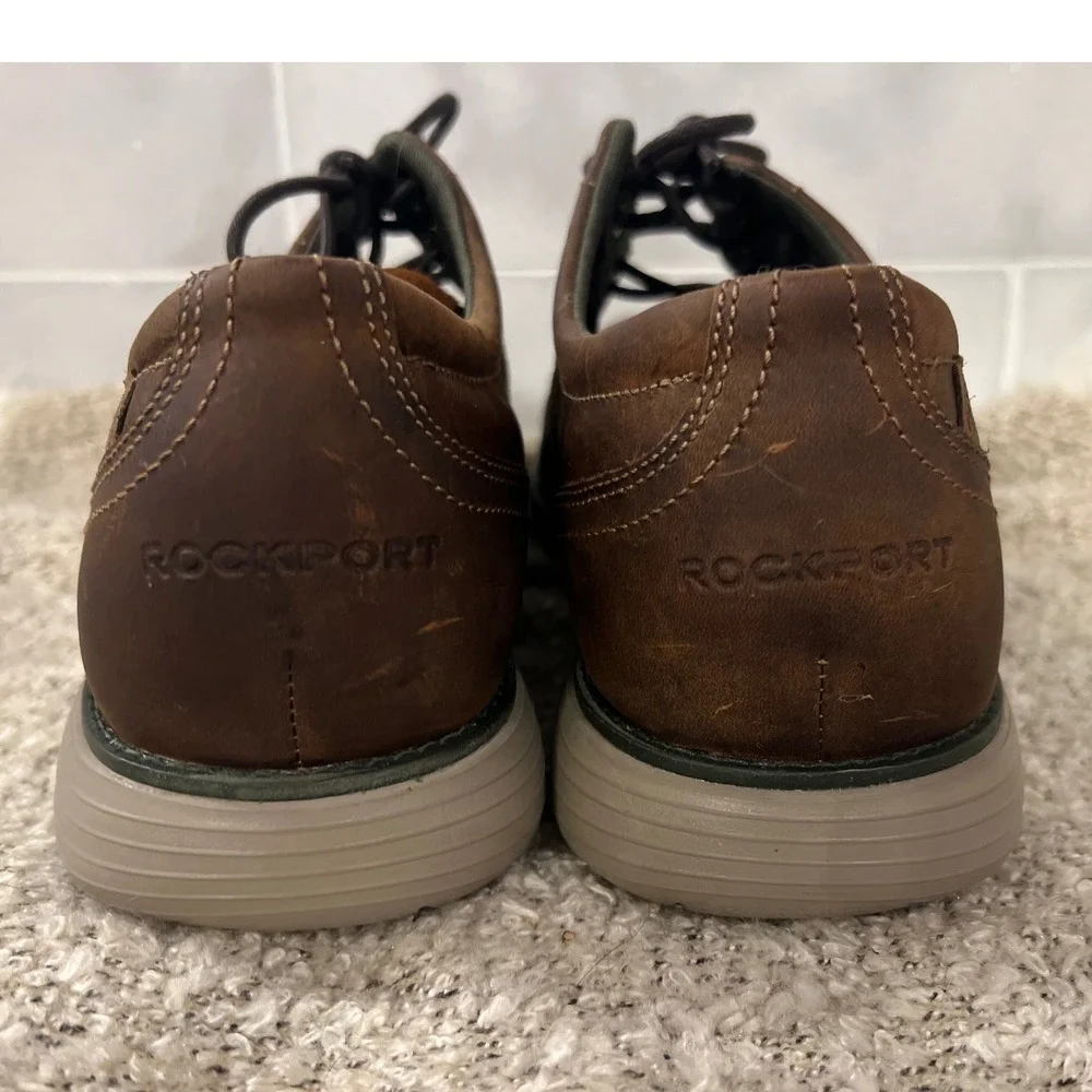 Rockport Garrett Plain Toe Mens Leather Brown Dress Shoes Size 12 Tan NWT READ**